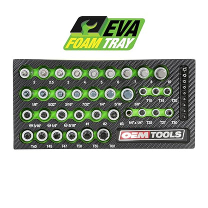 OEMTOOLS 44-Piece Torx Socket Set, Heat Treated Alloy Steel Torx Bit Set | Posi-Grip No-Slip Design, Heat Treated Unique Alloy Steel, Rust Resistant Hard Chrome Finish, EVA Tray with Sizes Marked - size: 44 Piece