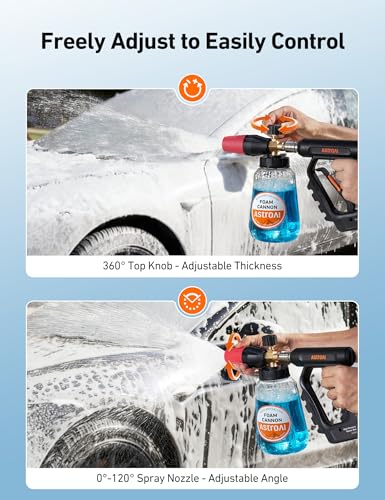 AstroAI Foam Cannon for Pressure Washer, Snow Clear Foam Cannon, Wide Neck Foam Blaster Adjustable Nozzle for Car Wash Accessories, with 1/4 Inch Quick Connector,1 L Clear Bottle - size: 1L BOTTLE,without tips