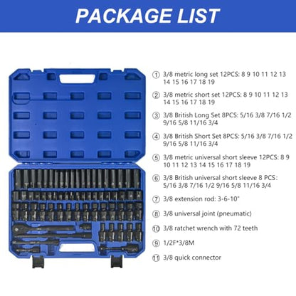 Pneumatic Accessory Kit — Comprehensive Air Tool Socket & Extension Set with Ratchet, Universal Joint, Blow-Mold Case (Set 1) - color: Set 1
