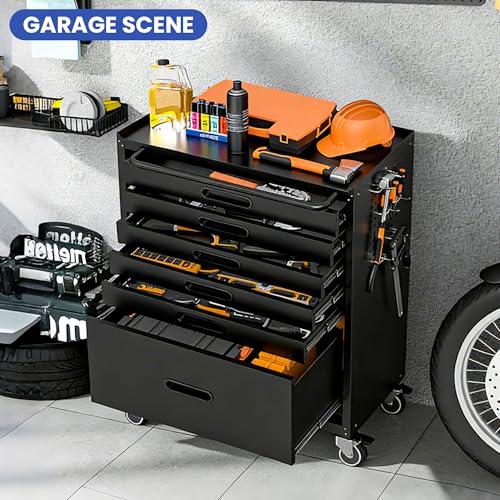 Metal Mobile Tool Storage Cabinet with 6 Drawers,Black Heavy Duty Rolling Tool Cabinets for Garage,Metal Storage Cabinets with Wheels,Assembly Required - color: Black, style: 6 drawers with wheels
