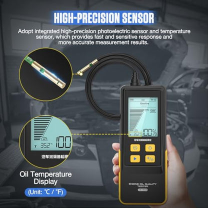 Engine Oil Tester Gasoline & Diesel Engine Oil Quality Tester Analyzer Detector High-precision Car Engine Oil Diagnostic Tool with 50inch Flexible Probe,Identifier&Sound Prompt,2.8in Backlight Display - color: Yellow