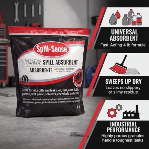 Fast-Acting Universal Spill Absorbent Granules, 4 lbs – Oil, Fuel, Grease, Solvent & Chemical Cleanup, Sweeps Up Dry, No Residue