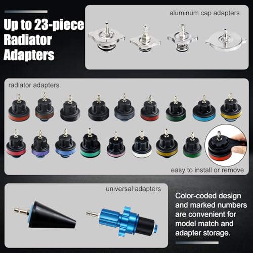 33PCS Radiator Coolant Pressure Tester and Vacuum Refill Tool Kit, Automotive Cooling System Manual Leak Test & Pneumatic Fill Filling Filler Set Universal for Car Truck Airlift, Blue - color: Blue Case