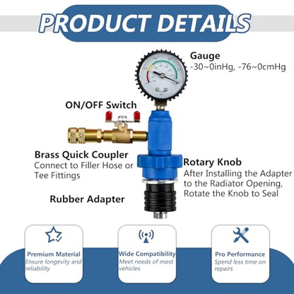 Cooling System Vacuum Purge Radiator Coolant Refill Tool Kit with Universal Adapters Coolant Vacuum Refill Kit