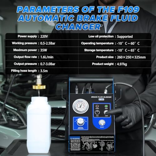 Electric One Man Vacuum Pressure Brake Bleeder Fluid Kit | 9PCS Adapters, 1L Waste Oil Bottle, Air-Free Fitting, Fits Car & Motorcycle Toyota Honda BMW Ford Audi Chevrolet Benz