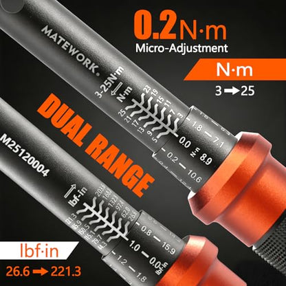 1/4 Torque Wrench, 3-25 Nm/26.6-221.3 in.lb, Mini 1/4" Drive Click Bike Torque Wrench Inch Pounds with 72-Tooth Dual-Direction, Small Bike Tool for Bicycle, MTB Maintenance, ±3% High Precision - size: 1/4-inch (mini, 3-25 nm /26.6-221.3 in.lb)