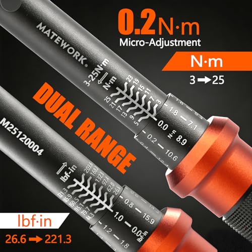 1/4 Torque Wrench, 3-25 Nm/26.6-221.3 in.lb, Mini 1/4" Drive Click Bike Torque Wrench Inch Pounds with 72-Tooth Dual-Direction, Small Bike Tool for Bicycle, MTB Maintenance, ±3% High Precision - size: 1/4-inch (mini, 3-25 nm /26.6-221.3 in.lb)