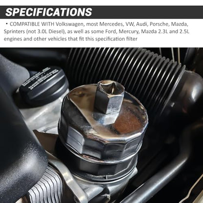 74mm 14Flutes Oil Filter Cap Wrench Removal Tool Socket Compatible with Mercedes Benz, Audi, Sprinter, VW, Porsche, Volkswagen, Mazda, Heavy-Duty Silver Alloy Steel - style: Alloy Steel