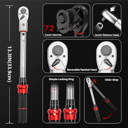Adjustable Open End Torque Wrench 3/8" Drive-5-45 Ft.Lb for HVAC | 32MM 3/8 Inch Pound Torque Wrench(6.8-61 N.m),Interchangeable Jaw&Ratchet Head for Bike Precision Parts Moto Narrow Pipeline - size: 3/8" 5-45FT.LB, style: Click