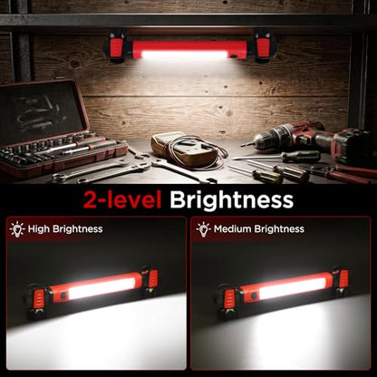 Work Light, 2500LM 5200mAh Mechanic Under Hood Light Bar, Red, 1 Pc | 2-Level Brightness, 4-10H Runtime, Magnetic Bases & Hooks, 360° Rotating, Tool Gift, for Car Repair, Camping, Emergency