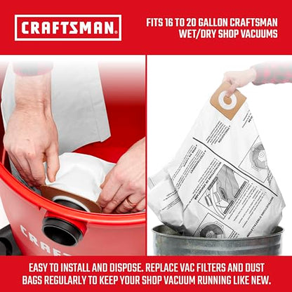 CRAFTSMAN CMXZVBE38749 Genuine 16-20 Gal. Wet Dry Vac Dust Collection Bags | For General Debris, Fits Most 16 and 20 Gallon CRAFTSMAN Shop Vacuums, Collects Dry Only Debris, Reduces Cleanup Time, 3-Pack - style: 16-20 Gallon General Purpose