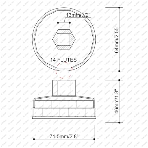 Oil Filter Wrench for Toyota and Lexus, 64-65mm 14 Flute Cap Style Oil Filter Removal Tool for Toyota 1.8 and 2.5-5.7L Engine