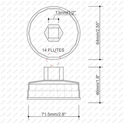 Oil Filter Wrench for Toyota and Lexus, 64-65mm 14 Flute Cap Style Oil Filter Removal Tool for Toyota 1.8 and 2.5-5.7L Engine