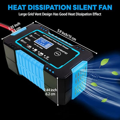 12V 6-Amp Battery Charger, Smart Trickle Charger & Maintainer Blue | Battery Desulfator, Winter & Summer Mode, Lead-acid Battery Chargers, for Car Truck Motorcycle Lawn Mower Boat - color: BLUE