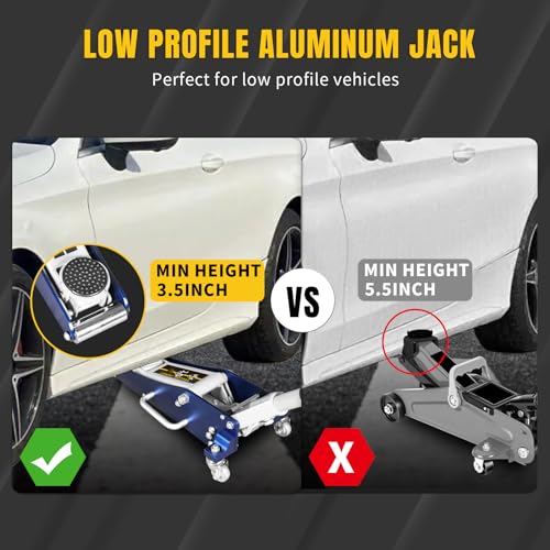 YELLOW JACKET Floor Jack 1.5 Ton Hydraulic Low Profile Aluminum and Steel Car Jack Lightweight Service Jack with Quick Lift Dual Pump, 3300 lbs Capacity - color: Aluminum & Steel, size: 1.5T low profile dual pump