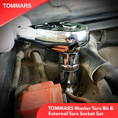 TOMMARS 60-Pc Master Torx Bit Socket & External Socket Set | 1/4", 3/8", 1/2" Drive, S2 Steel Bits, CRV Sockets, E4-E24, T6-T70, TT6-TT70, TP8-TP60 - style: Torx Bit Socket and External Torx Socket Set