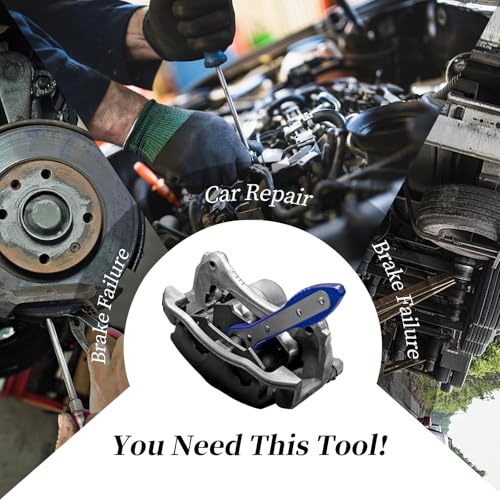 Brake Caliper Compression Tool, Caliper Piston Compressor Tool with Additional 2 pcs Large Steel Plate and 2 Hooks, 360°Adjustable Brake Caliper Tool for Single Twin Quad Piston Calipers (Blue) - color: Blue