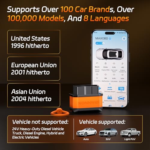KONNWEI OBD2 Bluetooth Scanner Engine Code Reader w/Power ON/Off Button | Wireless Car Scanner w/Battery voltage Test Live Data Stream Freeze Frame I/M Readiness for iOS & Android
