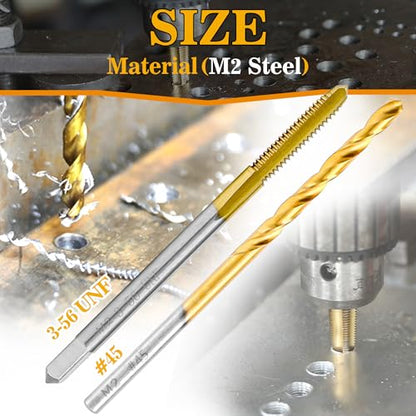 3-56 UNF Tap and #45 Drill Bit Kit for Metal, M2 HSS Drill and Tap Set | Combination of Drill and Tap Kit for Metal - size: 3-56 UNF Tap - #45 Drill