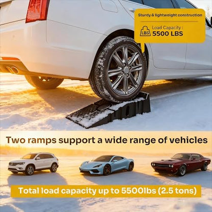 Car Ramps for Oil Changes, 6.7" Lift, 2.5 Ton(5500LB Capacity) | 15° Low Profile Slope, 1.9" Overrun Stopper, Anti-Slip Diamond Texture, Stackable Storage, Cars SUVs Trucks