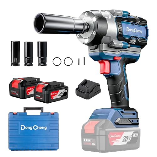 Dong Cheng 20V Brushless 1/2" Impact Wrench, Max Torque 1254 Ft-lbs (1700Nm), Cordless Impact Gun with 3-Mode Speed, LED, Includes 2×5.0Ah Batteries, Charger, Sockets & Case - style: 2x5.0Ah Batteries