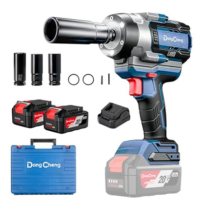 Dong Cheng 20V Brushless 1/2" Impact Wrench, Max Torque 1254 Ft-lbs (1700Nm), Cordless Impact Gun with 3-Mode Speed, LED, Includes 2×5.0Ah Batteries, Charger, Sockets & Case - style: 2x5.0Ah Batteries