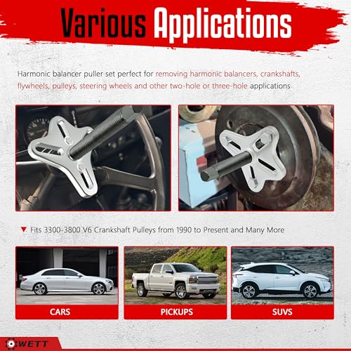 WETT Harmonic Balancer Puller Set, 47Pcs Power Steering Wheel Pulley Puller Installer Tool, Automotive Flange Type Gear and Crank Puller Set, Harmonic Balancers, Crankshaft Pulleys, Gears