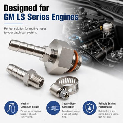 Oil Pump Priming Adapter Kit Compatible with All Chevy GM, LS Engines LS1 LS2 LS3 LSX 5.3L 6.0L 6.2L，Stainless Steel Oil Drain Valve, M16x1.5 to 1/8 NPT Oil Pan Drain Plug