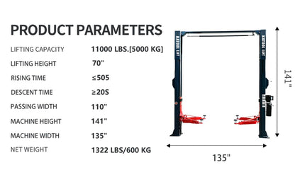 KATOOL 11000lbs Single Point Lock Release Direct Drive Two Post Lift Asymmetry Arm 3+2 Double S Design 2 Post Lift Auto Lift 2-Post Lift Clear Floor Car Lift, 220V