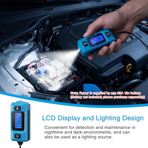 Automotive Circuit Fault Probe Tester, 20A/48V High-Precision Automotive Current Tester, Professional Car Relay Fuse Blade Checker Tester with LCD Display & Front Light (Battery Not Included)