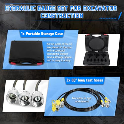 Hydraulic Pressure Test Kit with 3 Gauges 10/25/40 Mpa, 3 Long Hoses 6 Couplings Diagnosis Gauge Tester Set for Excavator Construction Engineering Machinery Equipment - size: Black 3 Gauges 6 Couplings