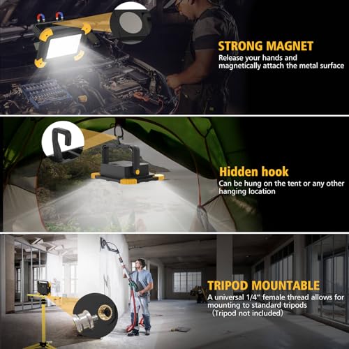 AUMIO 2-Pack Magnetic LED Work Lights, USB Rechargeable 40W with 5 Modes | Dual Magnetic Bases | 180° Adjustable Stand | Wide Flood Beam | Hands-Free Lighting | Job Site & Car Repair & Garage - color: Magnetic 2-Pack