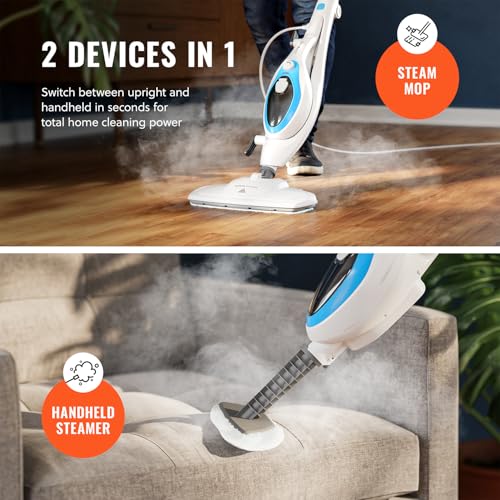 PurSteam 10-in-1 Steam Mop, Floor Steamer with Detachable Handheld Steam Cleaner for Tile, Hardwood Floors | Steam Mop with 10 Accessories | Detachable Steam Cleaner for Hard Floors, Stone, Hardwood, Tile | Washable Dirt Grip Pads - size: Large