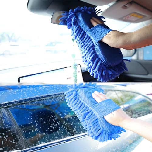 Scratch Free Chenille Microfiber Wash Mitt Car Wash Sponge for SUVs Boats - color: 2 Pack Blue