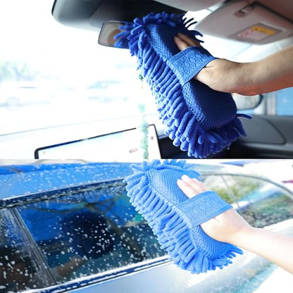Scratch Free Chenille Microfiber Wash Mitt Car Wash Sponge for SUVs Boats - color: 2 Pack Blue