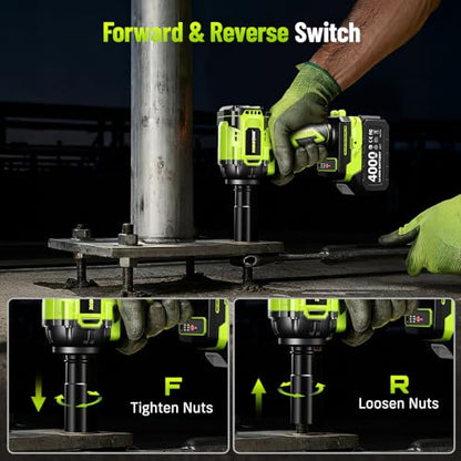 Robustrue Cordless Impact Wrench, 590Ft-lbs (800N.m) Brushless 1/2 inch, 2800RPM High Torque Impact Gun, 2x 4.0Ah Battery, Charger, 4 Sockets, Electric Impact Wrench for Car Home - size: 800N.m