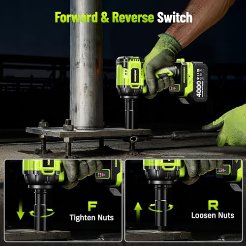 Robustrue Cordless Impact Wrench, 590Ft-lbs (800N.m) Brushless 1/2 inch, 2800RPM High Torque Impact Gun, 2x 4.0Ah Battery, Charger, 4 Sockets, Electric Impact Wrench for Car Home - size: 800N.m