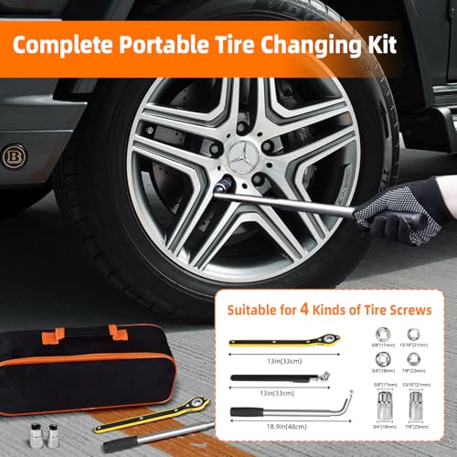 Car Jack Kit, Scissor Jack for Car 2 Ton (4409 lbs), Portable Tire Changing Kit with Scissor Jack, Ratchet Wrench, Lug Wrench, Gloves, Pencil Tire Pressure Gauge for Car/MPV/SUV