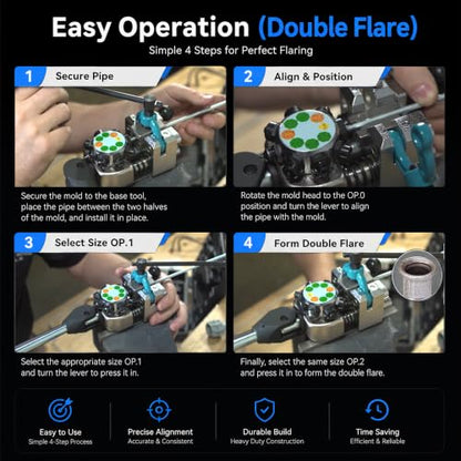 Yoursme Professional Vise-Mounted Brake Line Flaring Tool Kit 45 Degree Single Double Bubble Flares | for 304 Stainless Steel Copper Metal Tubing, Heavy Duty Bench Vise Flaring Tool for 3/16", 1/4", 5/16", 3/8", 4.75mm Lines