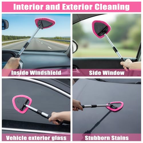 Windshield Cleaner Tool, 17Pcs Car Interior Detailing Kit, Detailing Brush, Towels, Duster, Car Cleaning Kit Interior for RVs, Truck, Trailer (Pink) - color: Pink