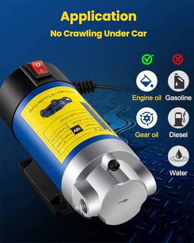 12V 100W Electric Oil Change Pump - Multi-Purpose Fluid Extractor & Transfer Pump for Engine Oil, Transmission Fluid, Gear Oil - Compatible with Boat, Lawn Mower, Generator, Car, RV (3 Hoses+Adapters)