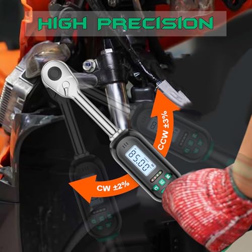 1/2 Inch Drive Digital TorqueWrench, 5.02-99.57Ft.lb/6.8-135N.m, Electronic Torque Wrench with Preset Value, Buzzer & LED Indicator, ±2% Accuracy Torque Wrench for Bike, Motorcycles - size: 5-99.5 Ft-lb/6.8-135 Nm, style: 1/2-Inch