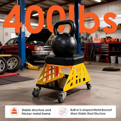 Heavy Duty Rolling Mechanics Seat,400 LBS Capacity Garage Stool, Tools for Automotive Auto Repair (Yellow) - color: Yellow