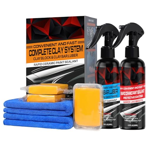 Heavy Duty Car Clay Bar Kit with Ceramic Coating Spray - Auto Detailing Clay System with Clay Block, Synthetic Lubricant & Rapid Ceramic Paint Sealant for Maximum Gloss & Unmatched Smoothness