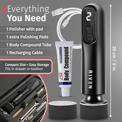 RIVEN Cordless Car Polisher Buffer Kit, Adjustable 3 Speeds - 2Pcs 12V Rechargeable Battery, 3inch Orbital and Rotary Fast Polisher for Car Detailing, Waxing, Paint Correction Car & RV Polisher