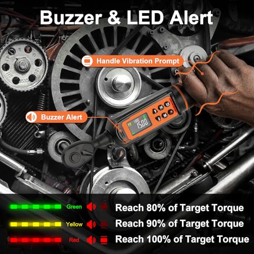 Kerry 1/4 Inch Drive Digital Torque Wrench 0-22.13 LB.FT, ±2% High Accuracy | Five Units of Measure, LED and Buzzer Notification, Easy to Read and Operate, 72 Tooth for Bike Motorcycle - size: 1/4 22ft.lb