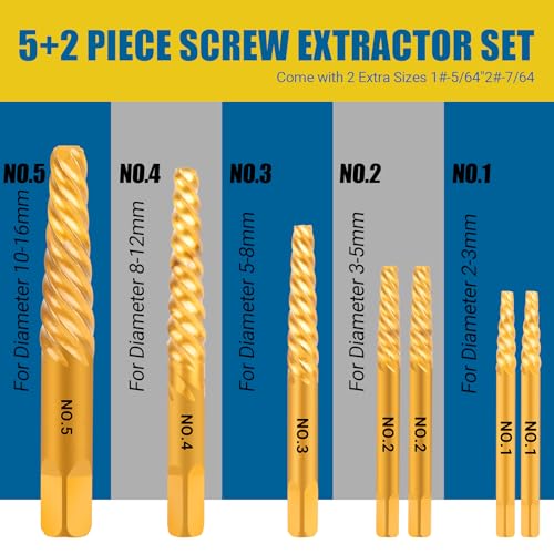 7-Piece Damaged Screw Extractor Set, Easy Out Bolt Extractor with Quick Change Adapter for Easily Remove Broken Bolts, Stripped Screws, Studs - size: 7 Pieces