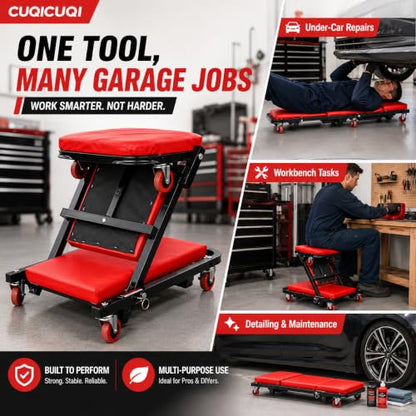 Automotive Creeper, 36 Inch Z-Shaped Garage Creeper, Low Profile Mechanic Creeper Seat with 300 lbs Capacity, 360° Swivel Casters for Car Repair, Garage and Workshop