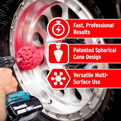 Mothers PowerCone 360, Polishing Tool with Quick Swap Bit (05146) | Patented Spherical Cone for Deep, Safe Metal Polishing in Hard-to-Reach Areas — Ideal for Wheels & Curved Surfaces - size: Single Unit