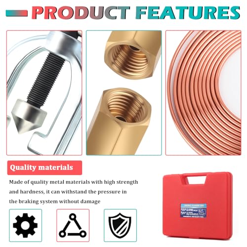 25Ft 3/16" Brake Line Kit,Double & Single Brake Line Flaring Tool Kit Includes Flaring Tool/Nuts/Adapters/Tube Cutter,Universal Brakes Lines Repair Kits for Hydraulic Brakes System
